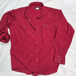 Wrangler Pearl Snap Shirt Red Stripe Men's Large Western Satin Finish Vintage